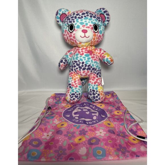 17" Build A Bear Rainbow Tie Dye Leopard Kitty Cat Plush Stuffed Toy With Bag - Picture 1 of 9